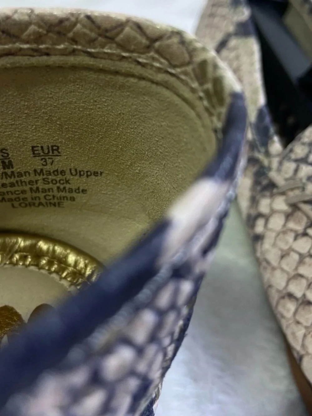 Sam Edelman Navy & Cream Snake-Print Loafers with Gold Bit